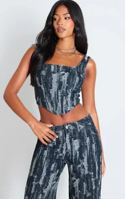 PrettyLittleThing Corsets*Tall Jacquard Style Denim Corset Top