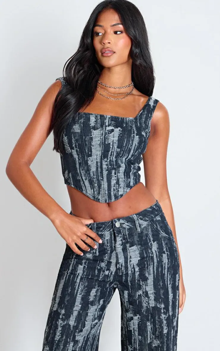 PrettyLittleThing Corsets*Tall Jacquard Style Denim Corset Top
