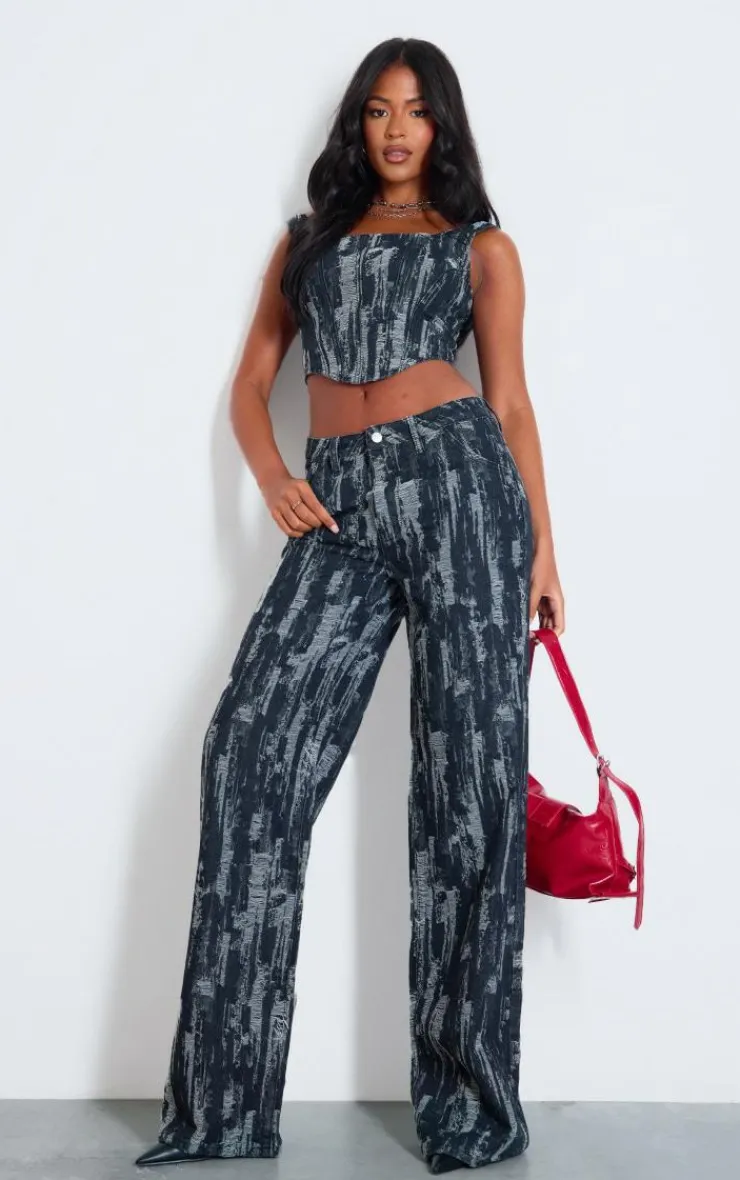 PrettyLittleThing Corsets*Tall Jacquard Style Denim Corset Top
