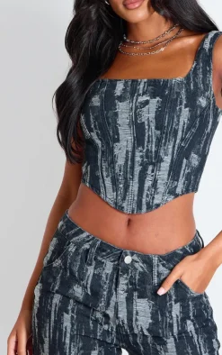 PrettyLittleThing Corsets*Tall Jacquard Style Denim Corset Top
