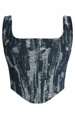 PrettyLittleThing Corsets*Tall Jacquard Style Denim Corset Top