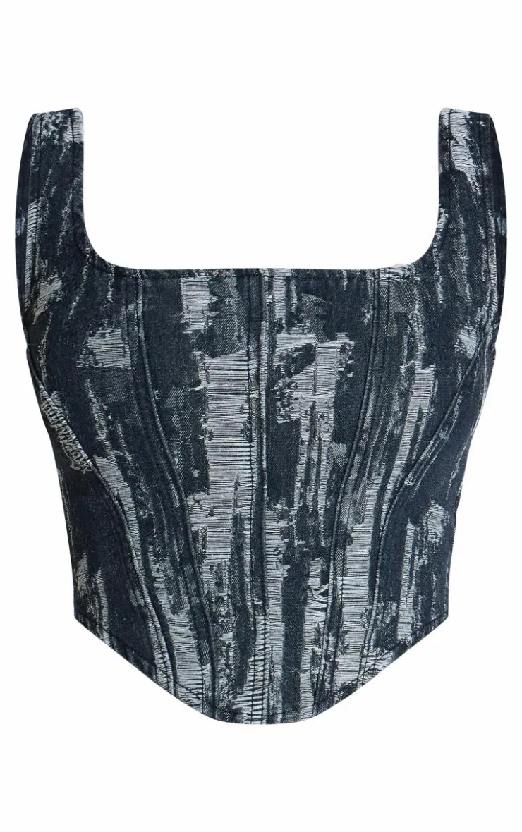 PrettyLittleThing Corsets*Tall Jacquard Style Denim Corset Top
