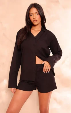 Outlet PrettyLittleThing Tall Linen Look Shirt Black