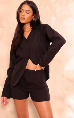 Discount PrettyLittleThing Tall Linen Look Shorts Black