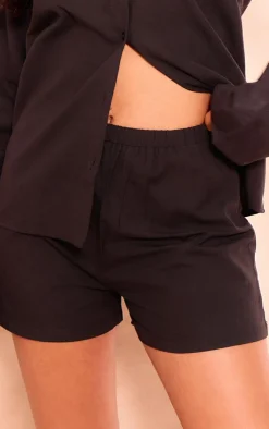 Discount PrettyLittleThing Tall Linen Look Shorts Black