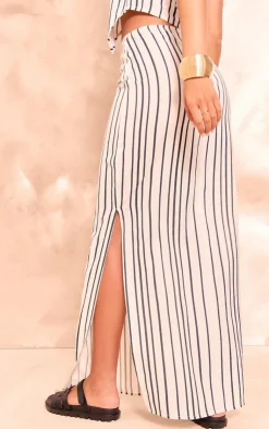 Clearance PrettyLittleThing Tall Linen Pinstripe Low Waist Maxi Skirt Black