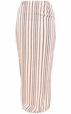 Clearance PrettyLittleThing Tall Linen Pinstripe Low Waist Maxi Skirt Black