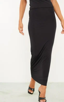 Sale PrettyLittleThing Tall Low Rise Slinky Midaxi Skirt Black
