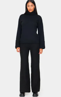 Hot PrettyLittleThing Tall Luxe Rib Knit Wide Leg Pants Black