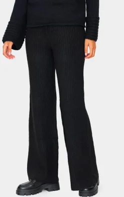 Hot PrettyLittleThing Tall Luxe Rib Knit Wide Leg Pants Black