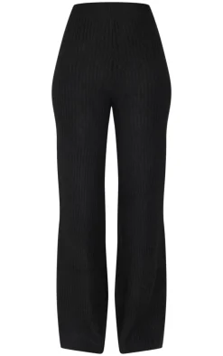 Hot PrettyLittleThing Tall Luxe Rib Knit Wide Leg Pants Black