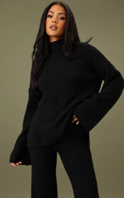 Online PrettyLittleThing Tall Luxe Rib Knit Oversized Sweater Black