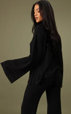 Online PrettyLittleThing Tall Luxe Rib Knit Oversized Sweater Black