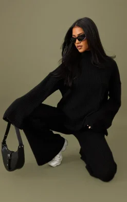 Online PrettyLittleThing Tall Luxe Rib Knit Oversized Sweater Black