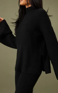 Online PrettyLittleThing Tall Luxe Rib Knit Oversized Sweater Black