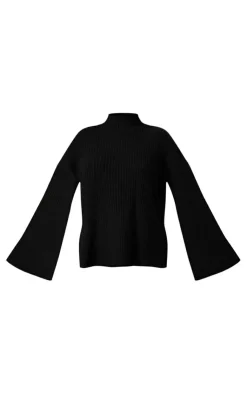 Online PrettyLittleThing Tall Luxe Rib Knit Oversized Sweater Black