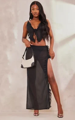 Sale PrettyLittleThing Tall Mesh Split Detail Maxi Skirt Black