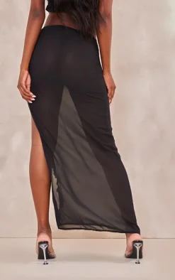 Sale PrettyLittleThing Tall Mesh Split Detail Maxi Skirt Black