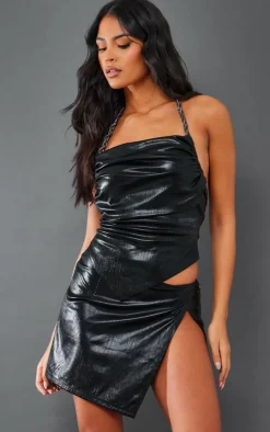 Best PrettyLittleThing Tall Metallic Cowl Neck Top Black