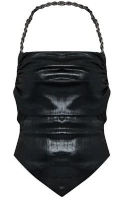 Best PrettyLittleThing Tall Metallic Cowl Neck Top Black