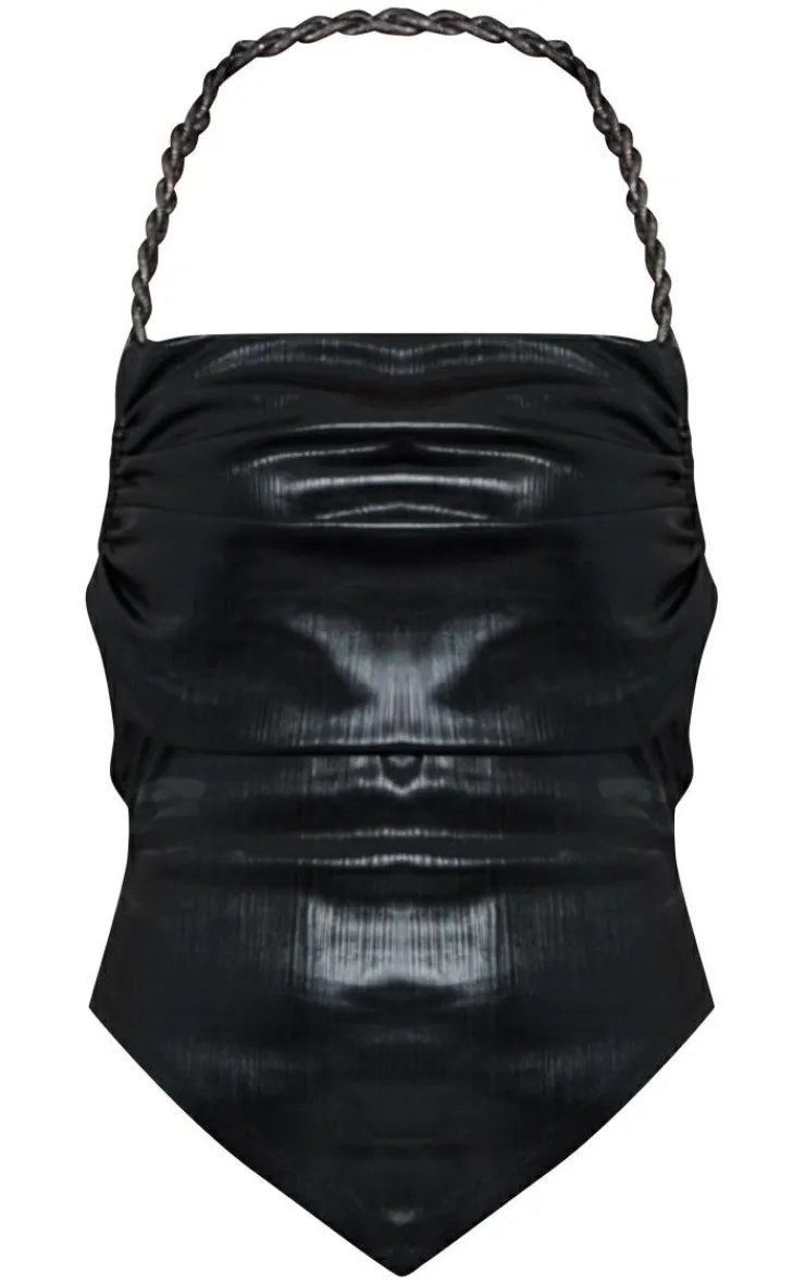 Best PrettyLittleThing Tall Metallic Cowl Neck Top Black