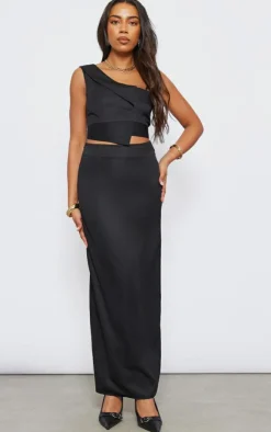 New PrettyLittleThing Tall One Strap Detail Crop Top Black