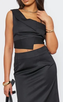 New PrettyLittleThing Tall One Strap Detail Crop Top Black