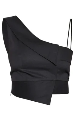 New PrettyLittleThing Tall One Strap Detail Crop Top Black