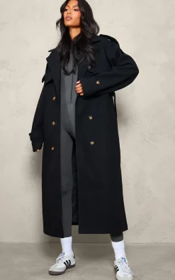PrettyLittleThing Trench Coats*Tall Oversized Double Breasted Military Trim Coat