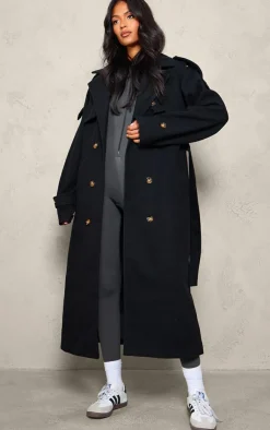 PrettyLittleThing Trench Coats*Tall Oversized Double Breasted Military Trim Coat
