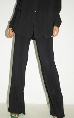 Best PrettyLittleThing Tall Plisse High Waisted Wide Leg Pants Black