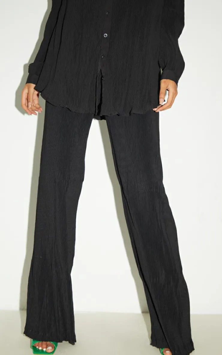 Best PrettyLittleThing Tall Plisse High Waisted Wide Leg Pants Black