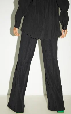 Best PrettyLittleThing Tall Plisse High Waisted Wide Leg Pants Black