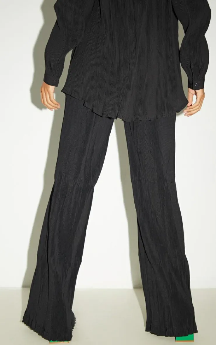 Best PrettyLittleThing Tall Plisse High Waisted Wide Leg Pants Black