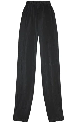 Best PrettyLittleThing Tall Plisse High Waisted Wide Leg Pants Black