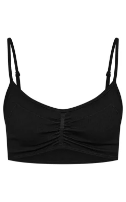 Outlet PrettyLittleThing Tall Ruched Detail Snatched Rib Bralette Black