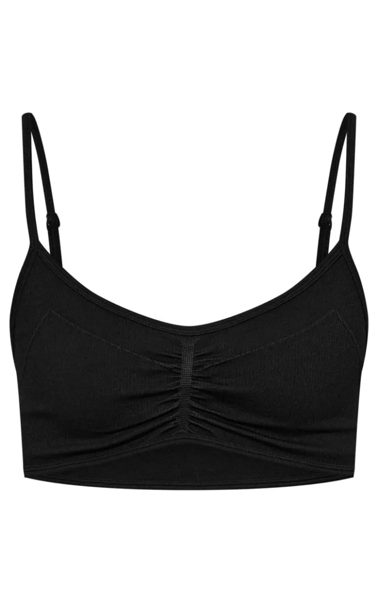 Outlet PrettyLittleThing Tall Ruched Detail Snatched Rib Bralette Black