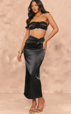 Outlet PrettyLittleThing Tall Satin Midaxi Skirt Black