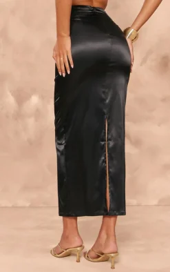 Outlet PrettyLittleThing Tall Satin Midaxi Skirt Black