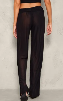 Outlet PrettyLittleThing Tall Semi Sheer Foldover Wide Leg Pants Black