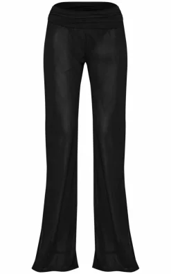 Outlet PrettyLittleThing Tall Semi Sheer Foldover Wide Leg Pants Black