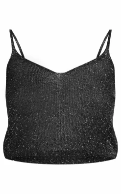 New PrettyLittleThing Tall Sequin Detail Knitted Cami Top Black