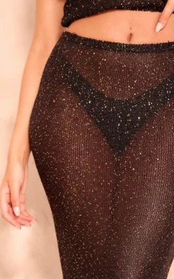 Hot PrettyLittleThing Tall Sequin Detail Knitted Maxi Skirt Black