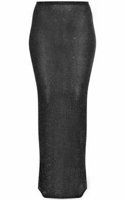 Hot PrettyLittleThing Tall Sequin Detail Knitted Maxi Skirt Black