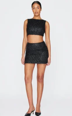 Outlet PrettyLittleThing Tall Sequin Detail Mini Skirt Black