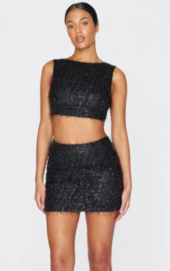 Outlet PrettyLittleThing Tall Sequin Detail Mini Skirt Black