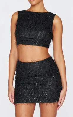Outlet PrettyLittleThing Tall Sequin Detail Mini Skirt Black
