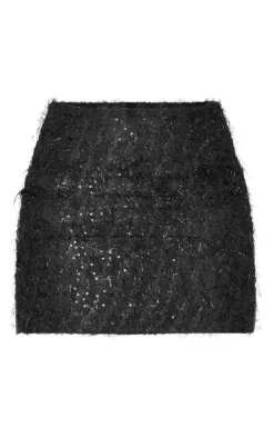 Outlet PrettyLittleThing Tall Sequin Detail Mini Skirt Black