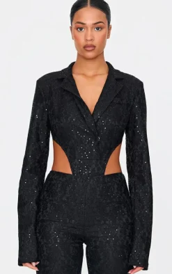 Tall Sequin Lace Bodysuit Blazer Jacket-PrettyLittleThing Sale