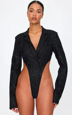 Tall Sequin Lace Bodysuit Blazer Jacket-PrettyLittleThing Sale